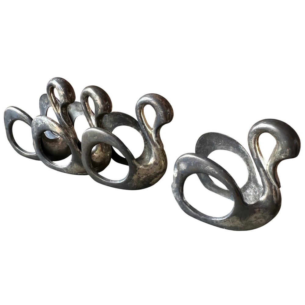 Vintage Silver Swan Napkin Rings Set 4 Silverplate Bird WM A Rogers Table Decor